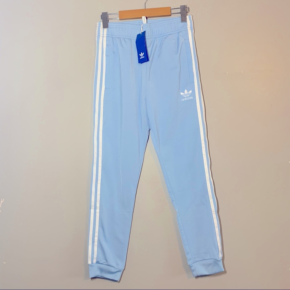 Adidas youth med baby blue NWT superstar track pants w drawstring waist